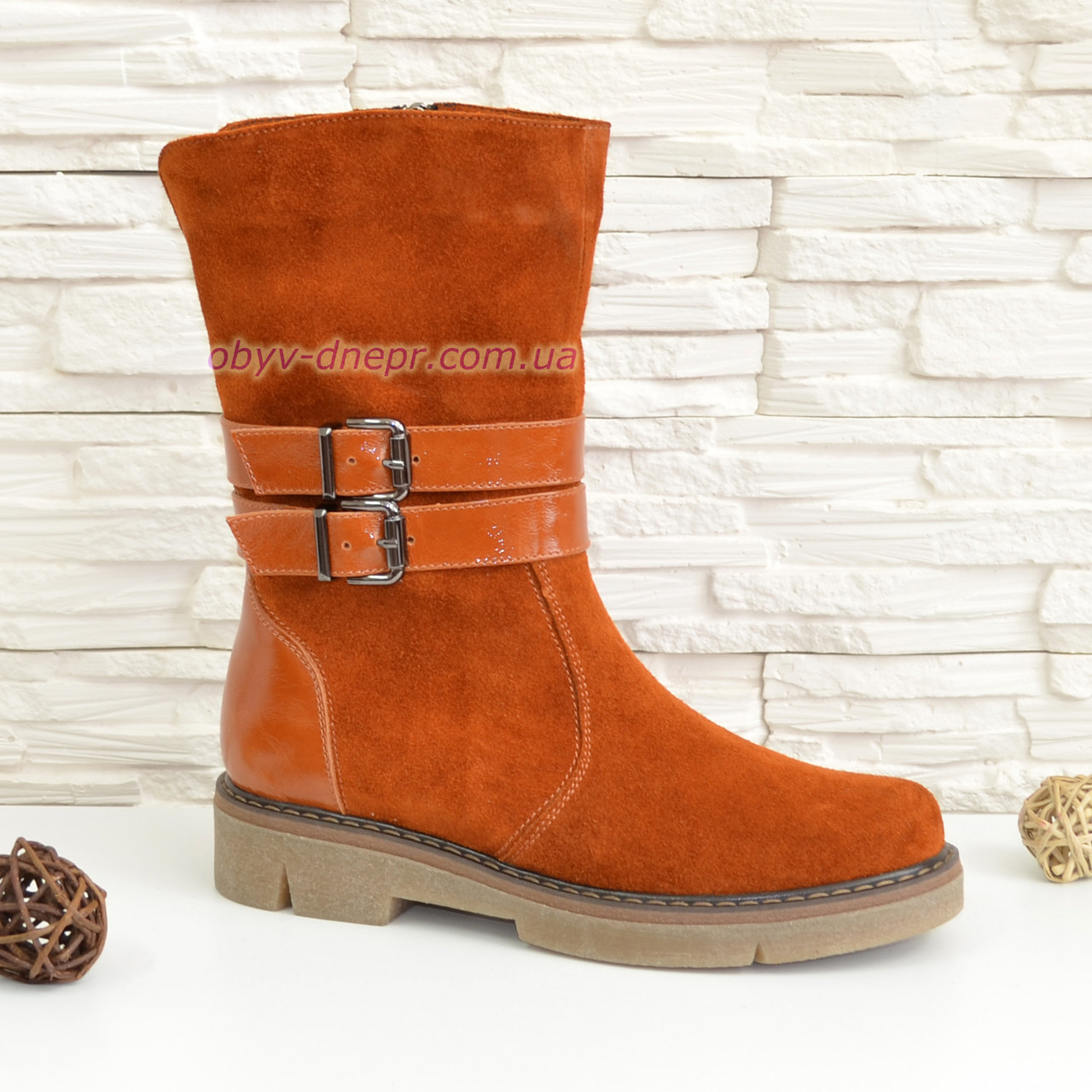 Замшеві черевики руді жіночі на товстій підошві, фото 1