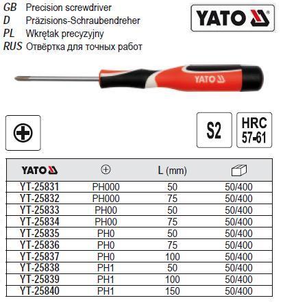Викрутка YATO викрутка міні PHILIPS PH00 l=75 мм YT-25834