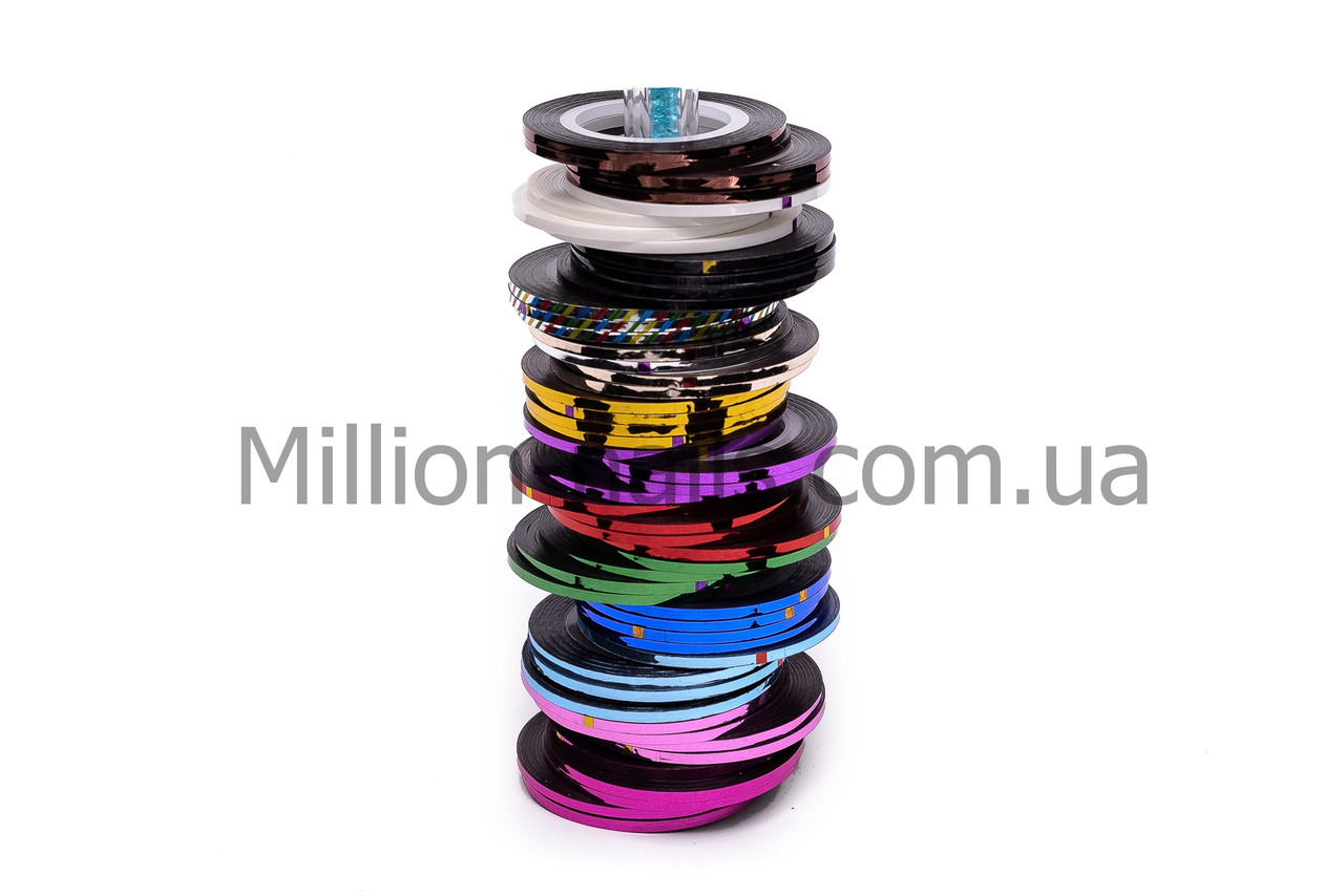 Кольорова декоративна стрічка для дизайну нігтів 0,2 мм, кольори в асортименті