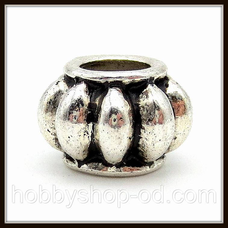 Метал. намистина "юла" срібло (d 1,2 х h 0,8 см) 4 шт. в уп., фото 1