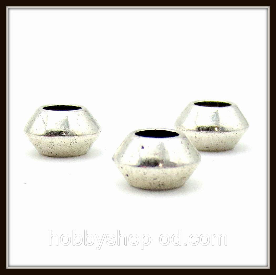 Метал. намистина "юла" срібло (d 0,7 х h 0,4 см) 25 шт. в уп., фото 1