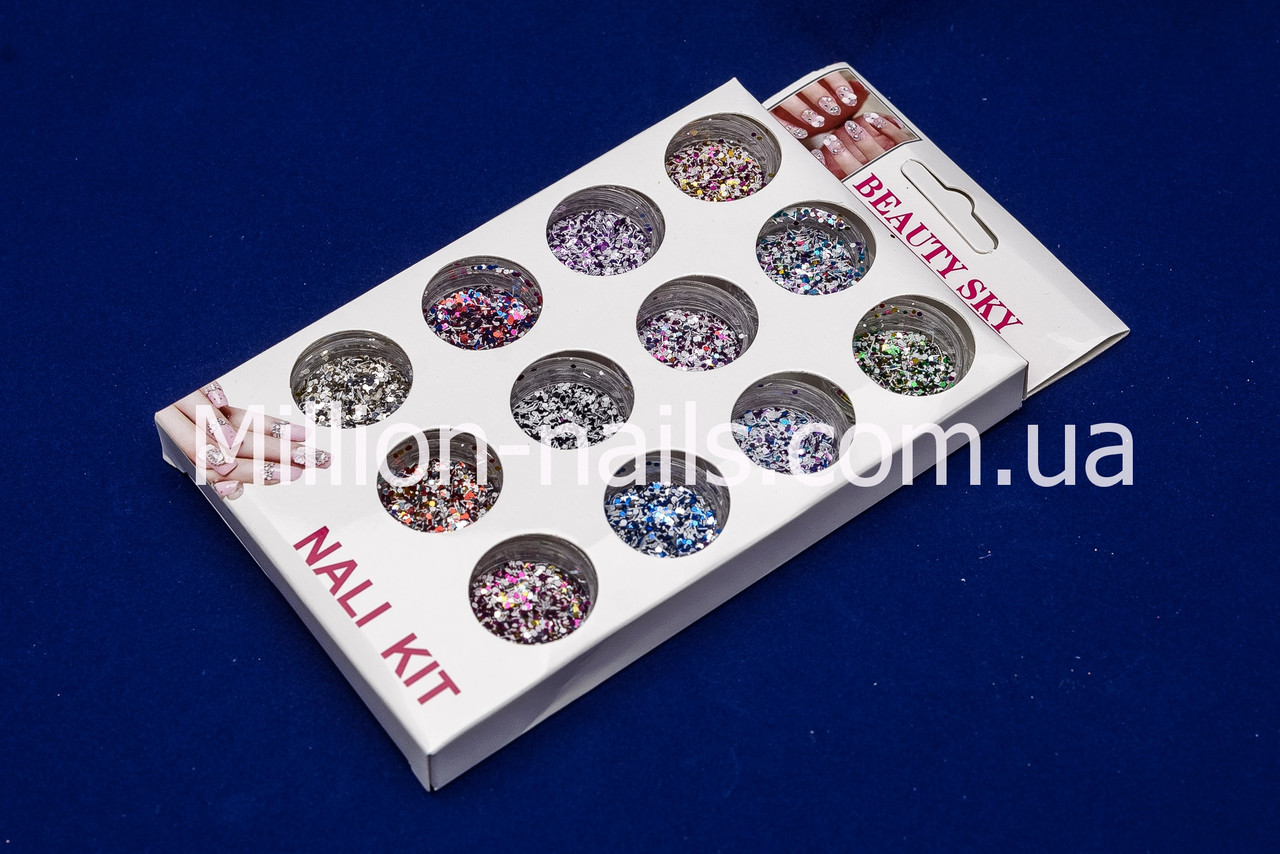 Набір паєток для дизайну нігтів, кольорові, фото 1