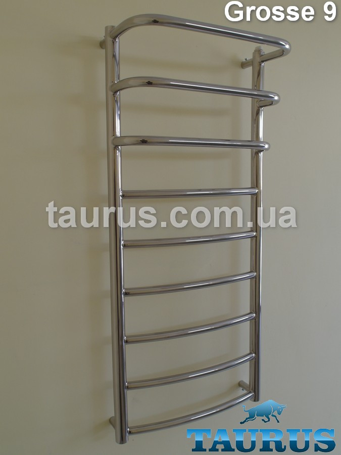 Вузька практична сушарка для рушників із н/ж сталі Grosse 9/950х400. Круглі труби каскадом d20