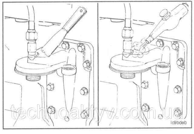 Елемент охолоджувача масла і прокладка двигунів Камминз Камаз - Заміна Підготовчі операції: • Злийте охолоджуючу рідину. • Зніміть масляний фільтр. Очистіть від бруду і пилу всю поверхню навколо охолоджувача олії.