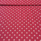 Тканина з бежевими сніжинками на темно-червоному тлі, ширина 145 см, фото 2