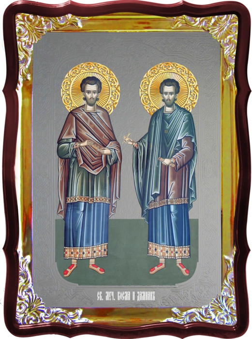 Икона Косьма и Дамиан в серебре на заказ в лавке