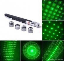 Лазерна указка 100 мВт з 5 насадками (Green laser) 5 насадок 5 в 1