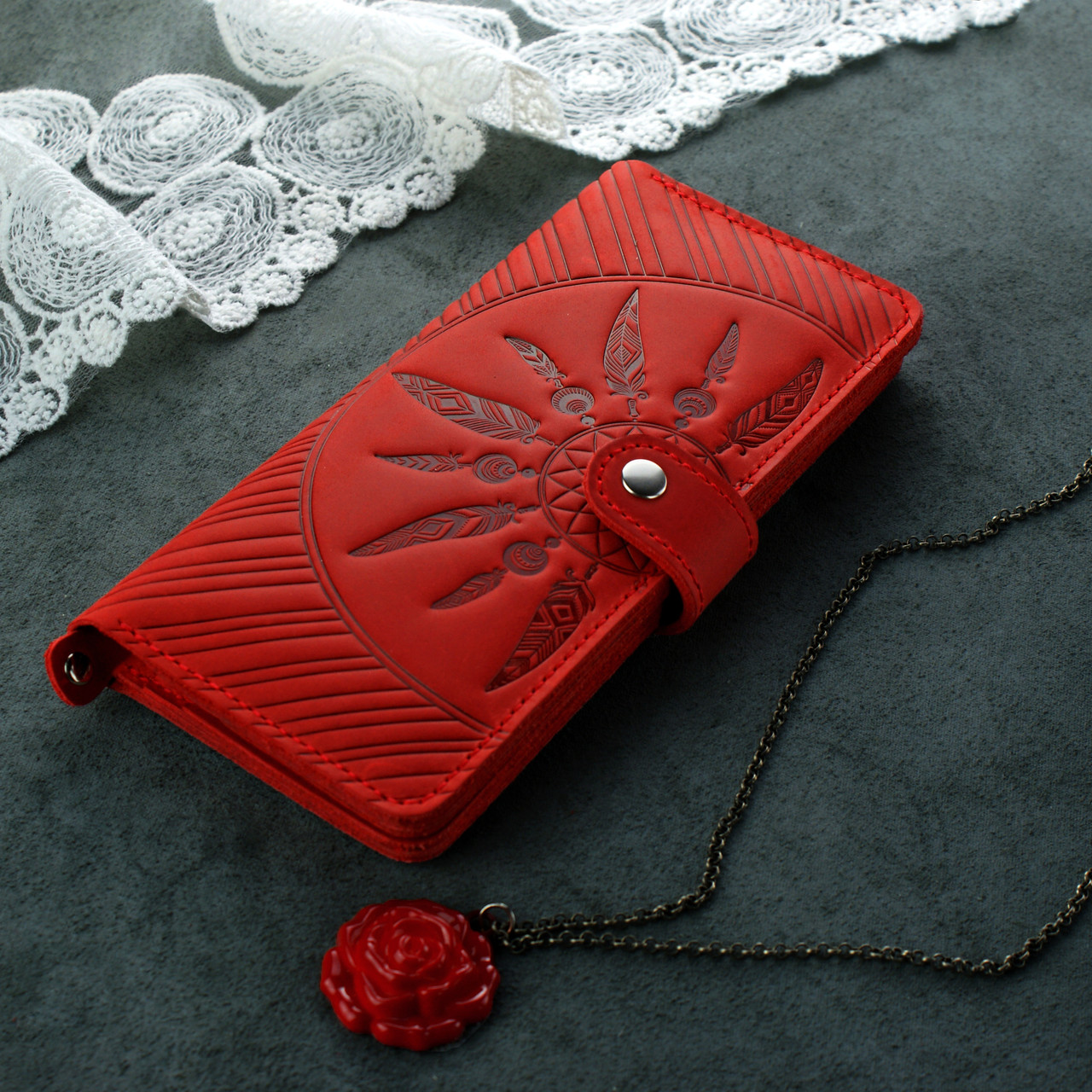 Жіноче портмоне на кнопці з відділенням на блискавці "Інді" з натуральної шкіри Crazy Horse, фото 1