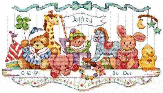 Набір для вишивання Dimensions 03729 Полку з іграшками Toy Shelf Birth Record