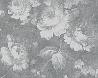 Серые немецкие обои Secret Garden 336041 панно с узором в виде цветов розы структурированные под холст картины
