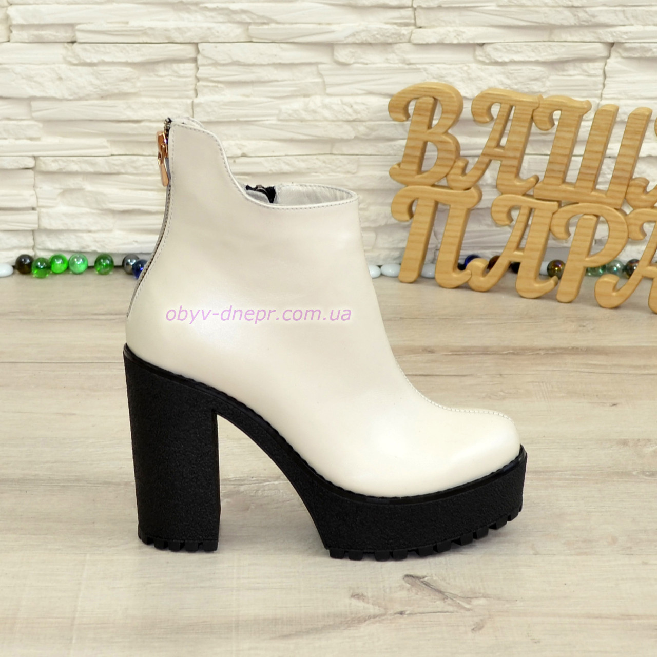 Черевики жіночі на високому підборі. Бежевий колір, фото 1