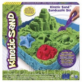 Набір піску для дитячої творчості - KINETIC SAND ЗАМОК З ПІСКУ (зелений, 454 г, формочки, лоток)