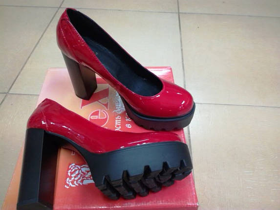 Червоні шкіряні лакові туфлі на високому каблуці LEXI V607., фото 2