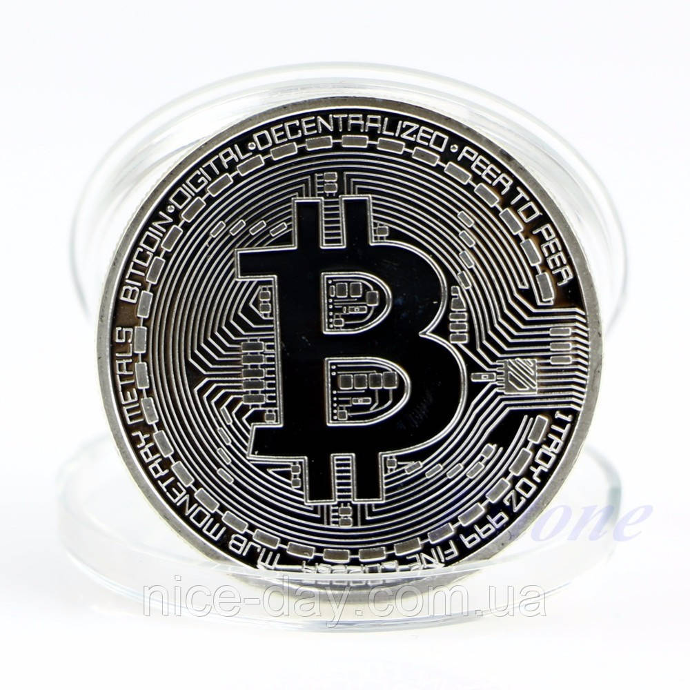Сувенірна монета Біткоїн Bitcoin срібляста, фото 1