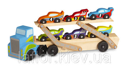 Іграшка для хлопчика ТМ Melissa&Doug Дерев'яний мегатягач автомобілів, фото 1