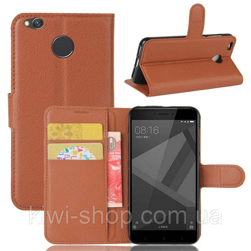 Чохол-книжка на Xiaomi redmi 4x коричневий з візитницею