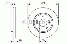Тормозной диск передний Hyundai Elantra(2006-) Bosch(0986479R26)