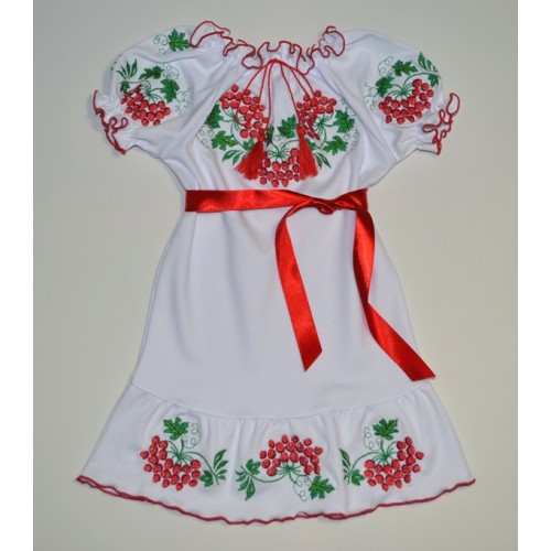 Детское платье вышиванка Гроздья калины короткий рукав Размер 92 см, 98 см - фото 1 - id-p75596094