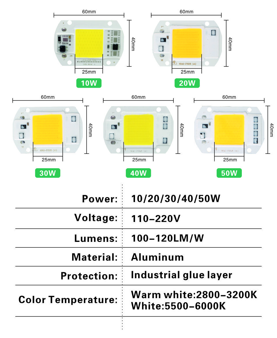 №19 LEd Smart IC 50w 6000K Светодиод 50w 220v светодиодная матрица 50w с драйвером на борту - фото 4 - id-p412182204