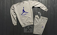 Спортивный костюм Джордан мужской, брендовый костюм Jordan трикотажный (на флисе и без) XS Серый