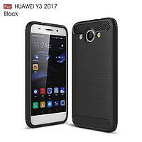 Силиконовый чехол для Huawei Y3 2017 Черный бампер под карбон