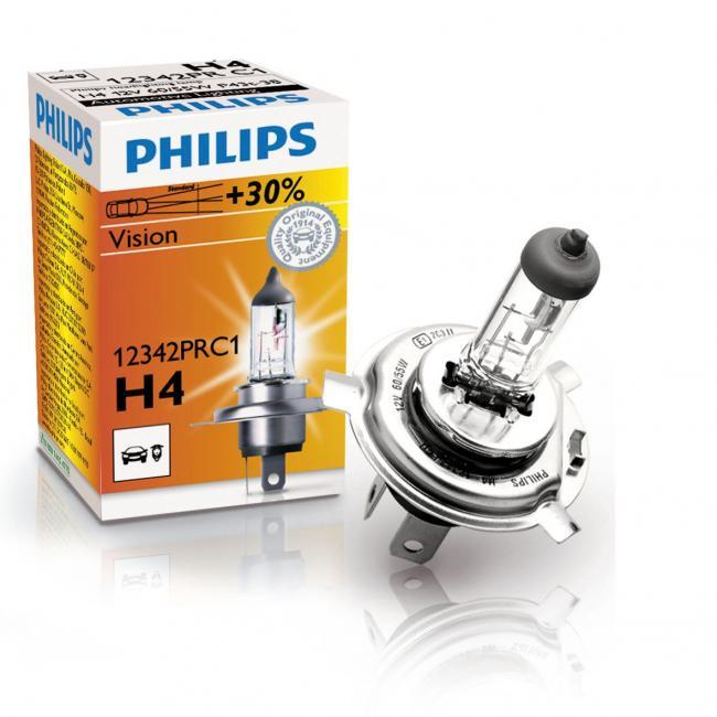 Лампочка PHILIPS 12V 60/55W +100% 2 шт в коробці H4