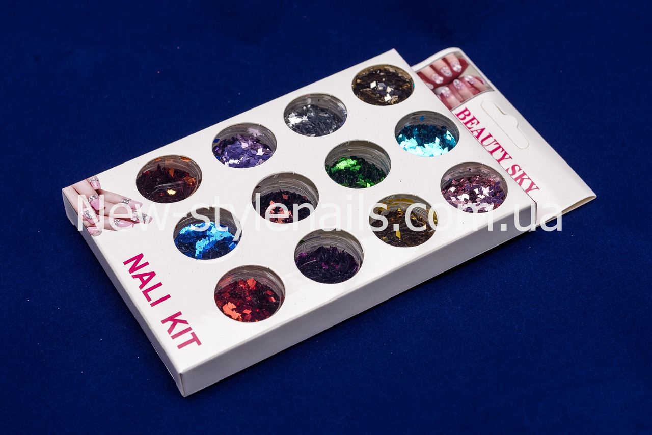 Набір ромбів для дизайну нігтів, кольорові 12 шт, фото 1