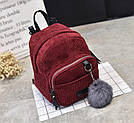 Вельветовий рюкзак міні з помпоном у модних кольорах., фото 3