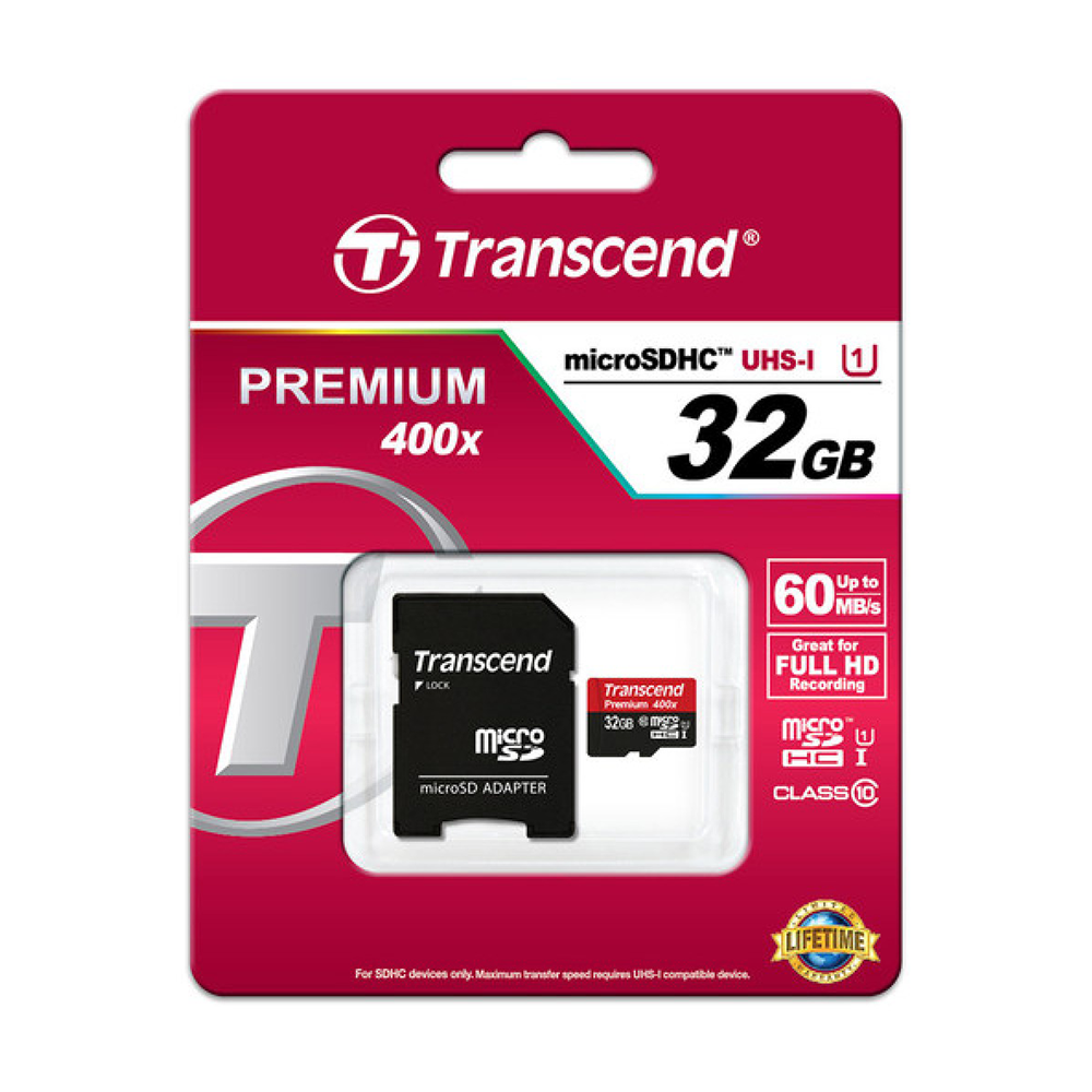 Картка пам'яті micro SD (SDHC) (UHS-I(1)) Transcend Premium 400x 32Gb (class 10) + адаптер, фото 1