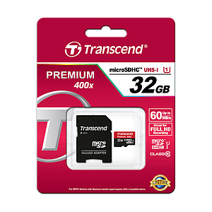 Картка пам'яті micro SD (SDHC) (UHS-I(1)) Transcend Premium 400x 32Gb (class 10) + адаптер