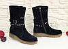 Черевики сині замшеві жіночі на товстій підошві, фото 2