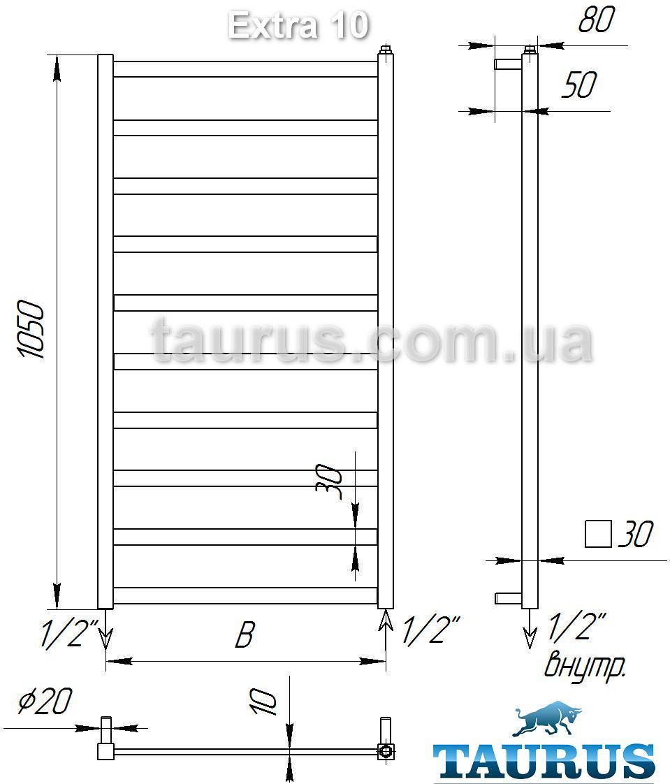 Нержавеющий полотенцесушитель Extra 10/500 мм.- стильный из квадратной и прямоугольной трубы от TAURUS (Смела) - фото 8 - id-p32494701