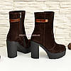Черевики жіночі коричневі замшеві на платформі, фото 3