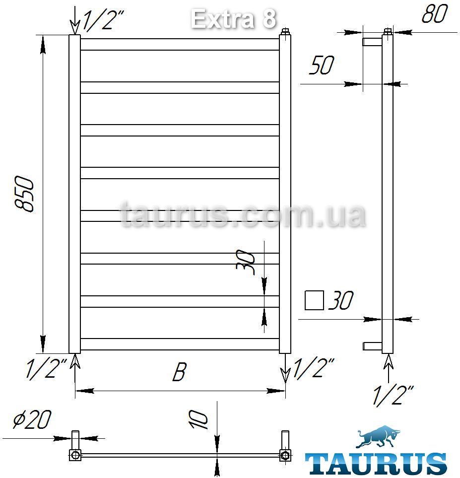 Современный и стильный полотенцесушитель Extra 8/ 850х500. Все в плоском и ровном дизайне, TAURUS - фото 4 - id-p32994779