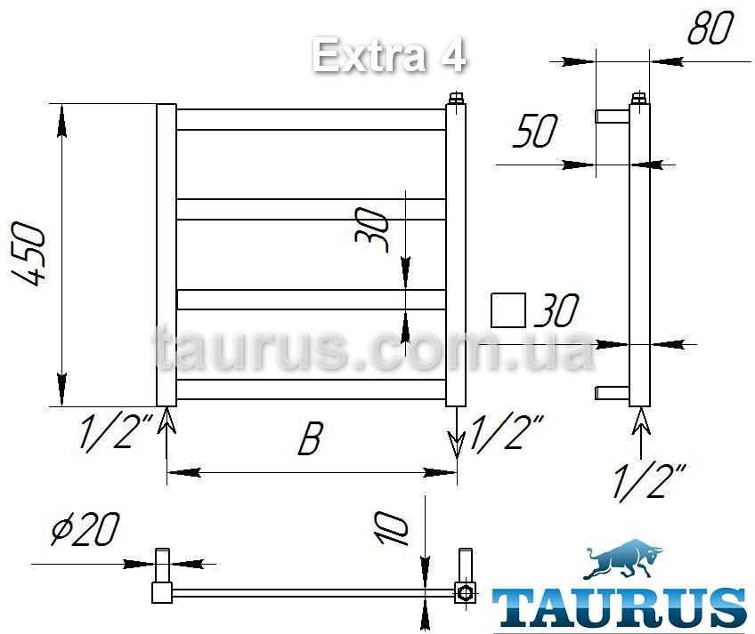 Самый маленький и узкий полотенцесушитель Extra 4/450х400. из плоской нержавеющей стали. Вода + ТЭН - фото 3 - id-p346520756