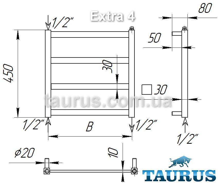 Самый маленький и узкий полотенцесушитель Extra 4/450х400. из плоской нержавеющей стали. Вода + ТЭН - фото 4 - id-p346520756