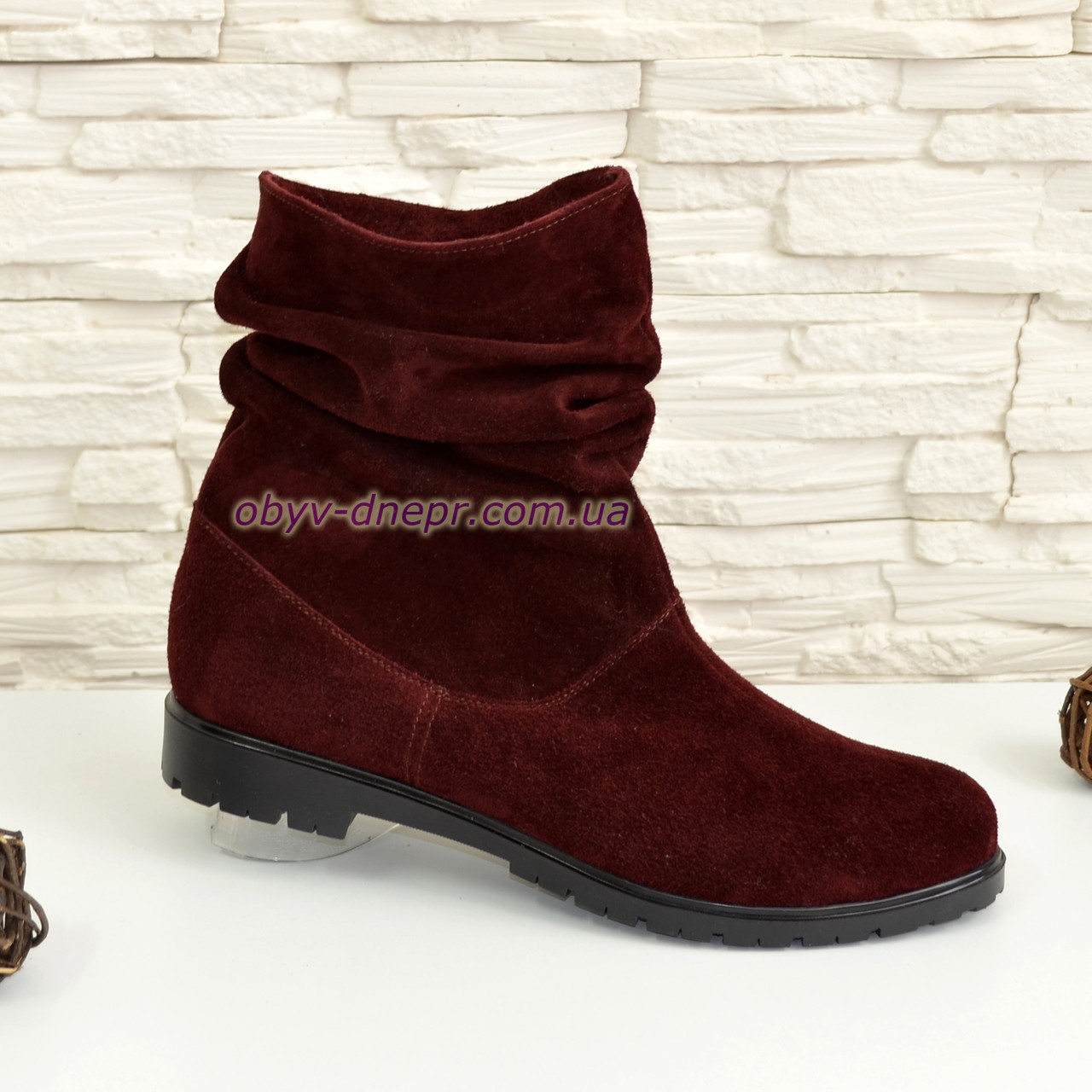 Черевики бордові жіночі замшеві вільного одягання, фото 1