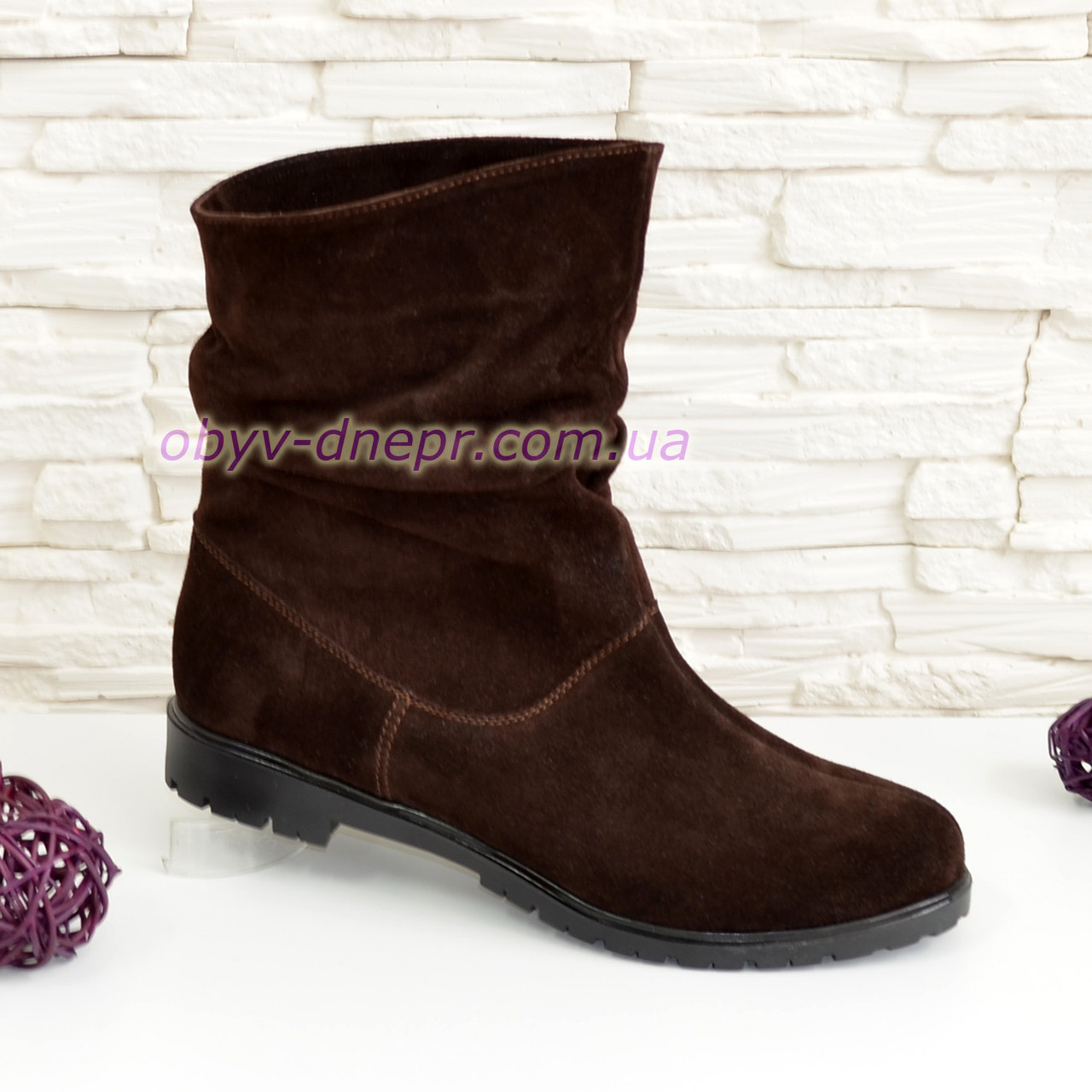 Черевики коричневі жіночі замшеві вільного одягання, фото 1