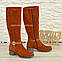 Руді чоботи жіночі замшеві на стійкому каблуці, фото 2