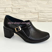 Туфли женские черные на невысоком каблуке, натуральная кожа и лак