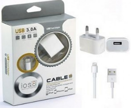  Зарядний пристрій ЗЗП TRAVEL CHARGER (2000 MAH) + кабель IPHONE 5 (2 in 1) білий, фото 2