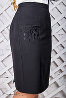 Классическая женская юбка с вышивкой из итальянской костюмной ткани большие размеры 50-56