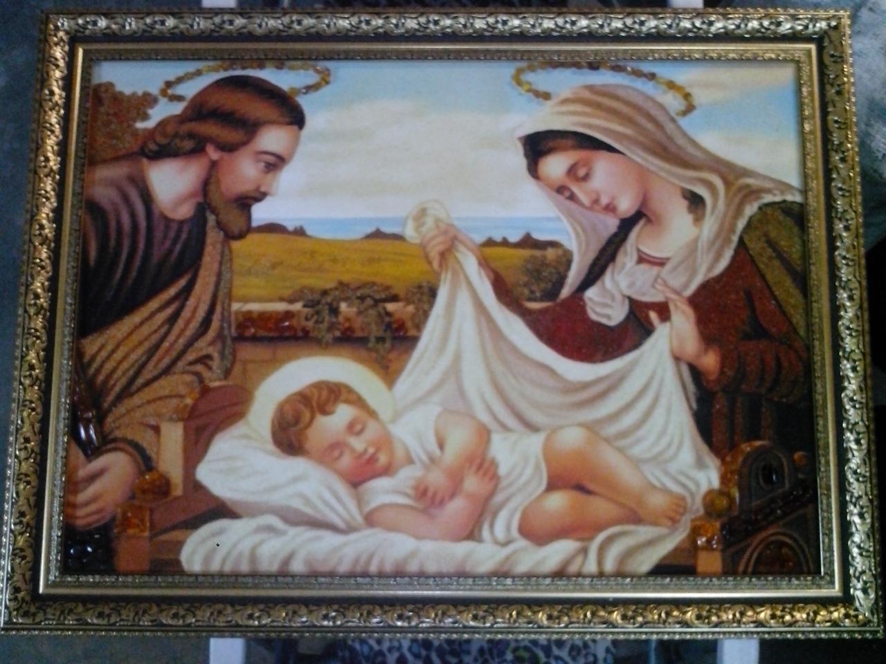 Картина з бурштину "Ікона-Різдво Христове "