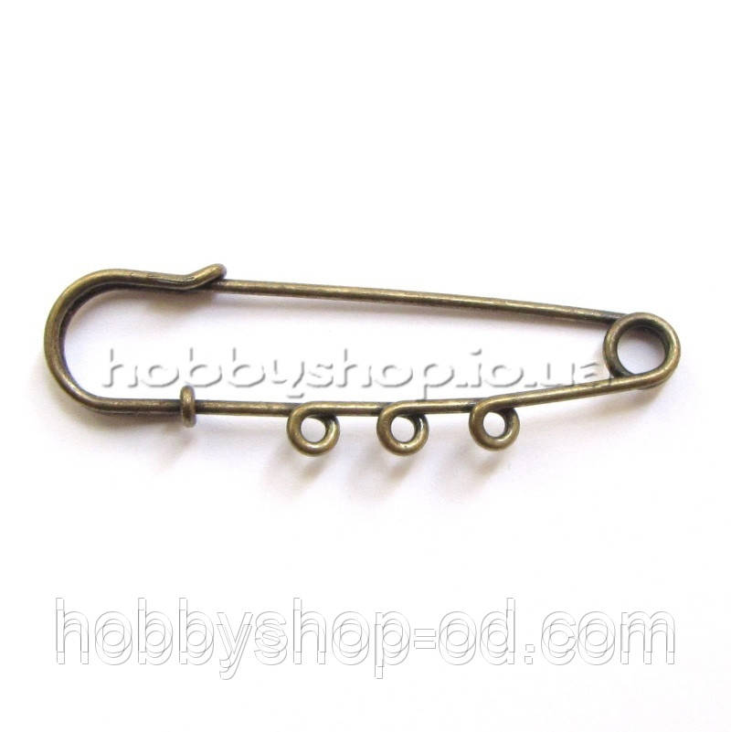 Заготівка для броші на 3 вушка 6,5 см (бронза) 100 штук, фото 1