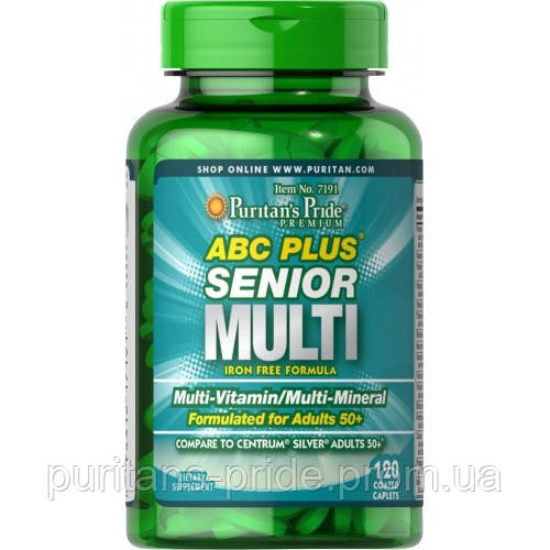 Вітаміни 50+ Puritan's Pride ABC Plus® Senior Multivitamin Multi-Mineral Formula 120 Caplets