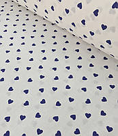 Хлопковая ткань польская сердца мелкие синие на белом (0181)