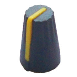 Ручка потенціометра сіра з жовтою смугою, D=13,5 mm, H=20mm