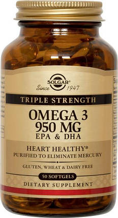 Triple Stength Omega-3 950 mg Solgar 50 Softgels, фото 1