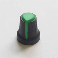 Ручка потенціометра AG2 чорна з зеленим верхом і смугою, D=15mm, H=17mm