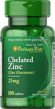 Мінерал Цинк, Puritan's Pride Zinc Chelate 25 mg 100 Tablets